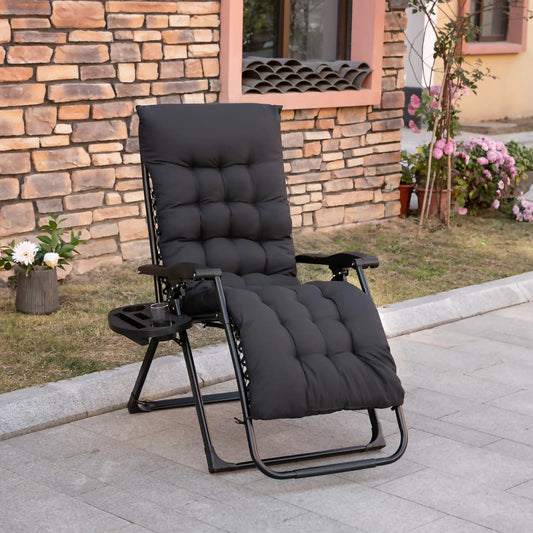 Outsunny Padded Zero Gravity Chairs, Folding Recliner Chair, Patio Lounger with Cup Holder, Adjustable Backrest